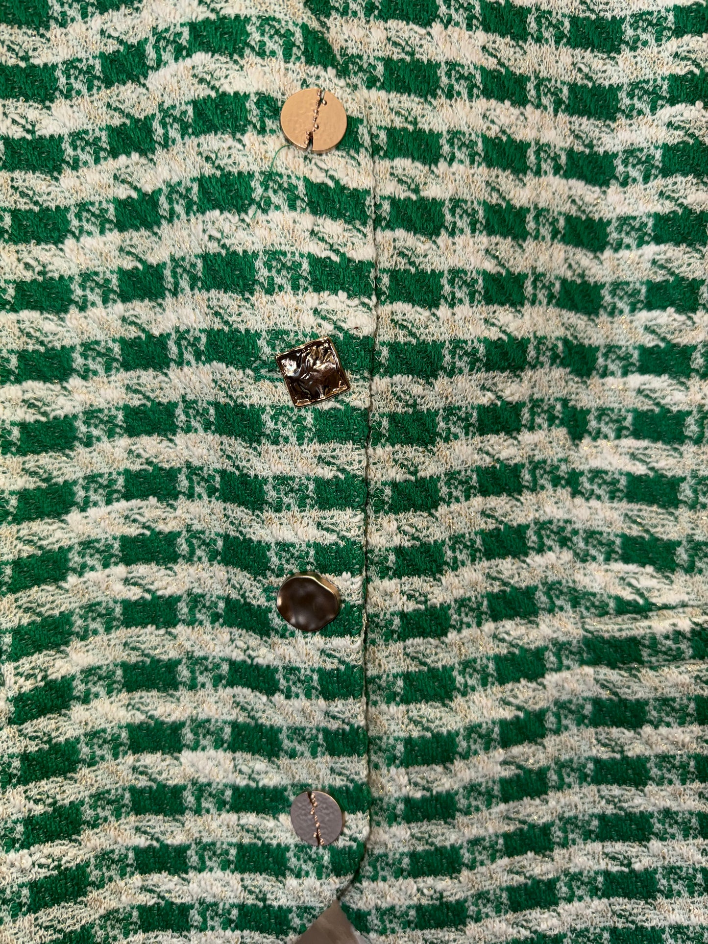 green and white checkered/strip top