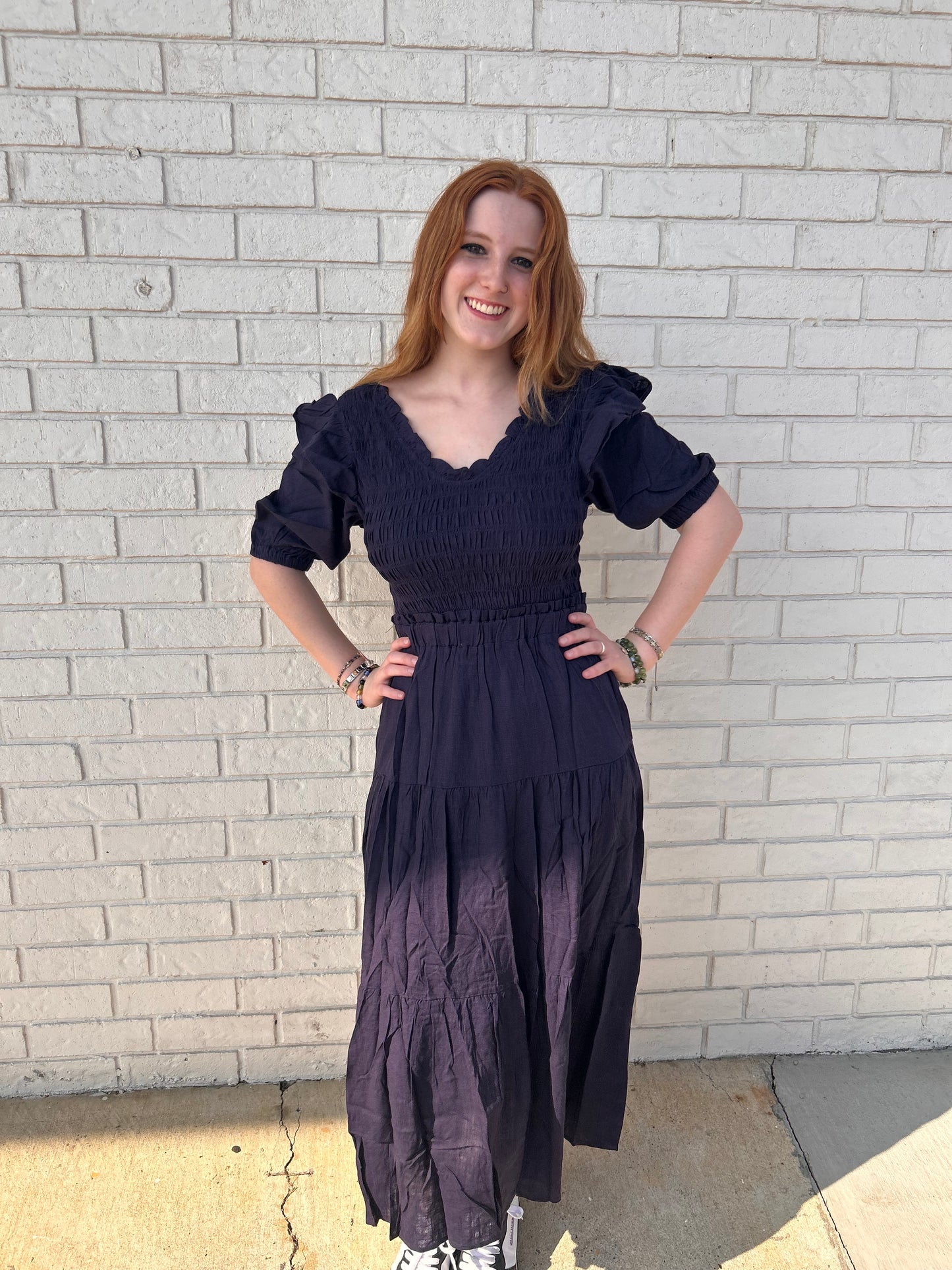 Emerald puff sleeve dress