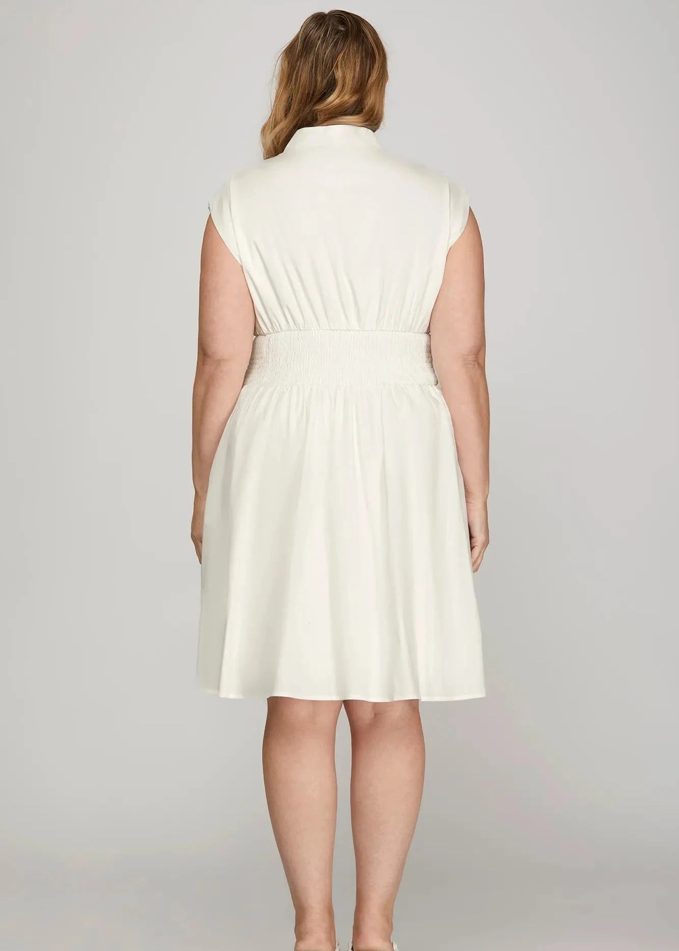 The Shimmer Shack PLUS Smock Waist Zip Front Mini Dress