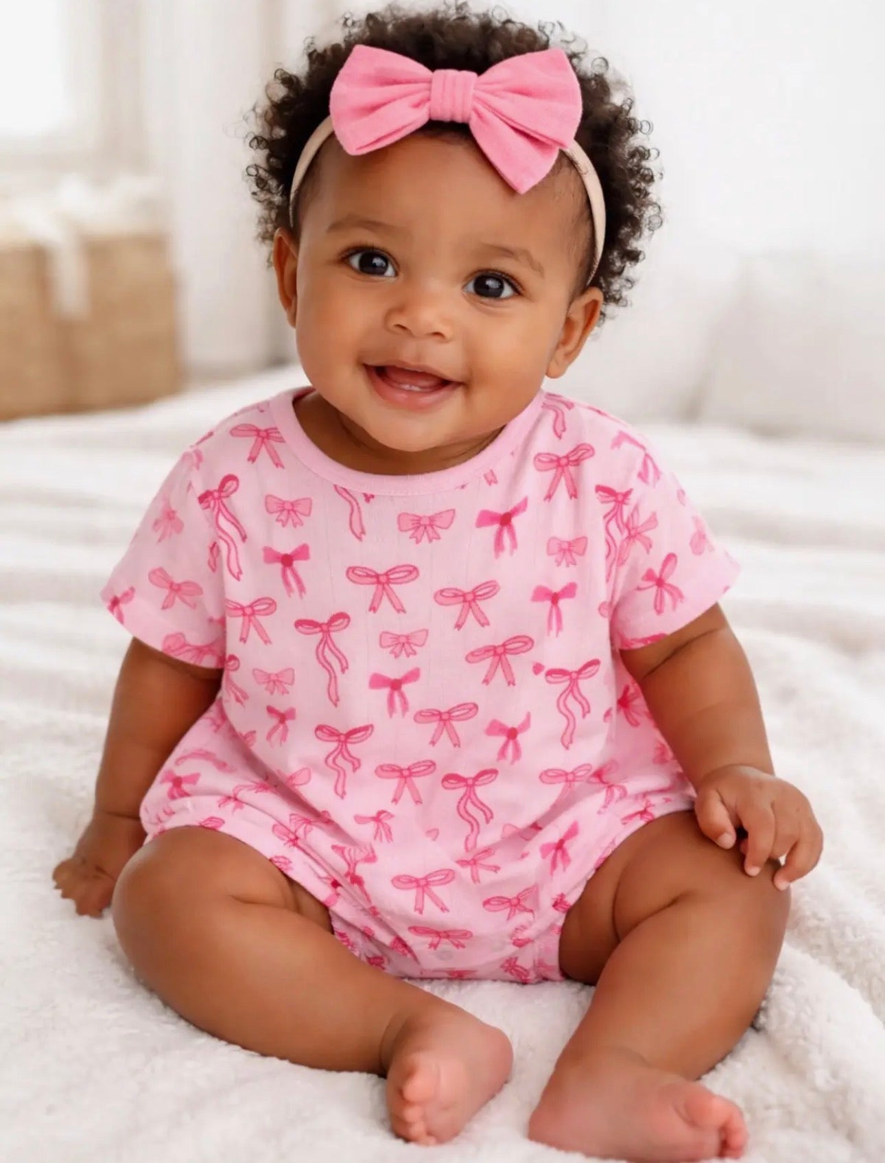 The Shimmer Shack Pink Bows Pointelle Tshirt Bubble