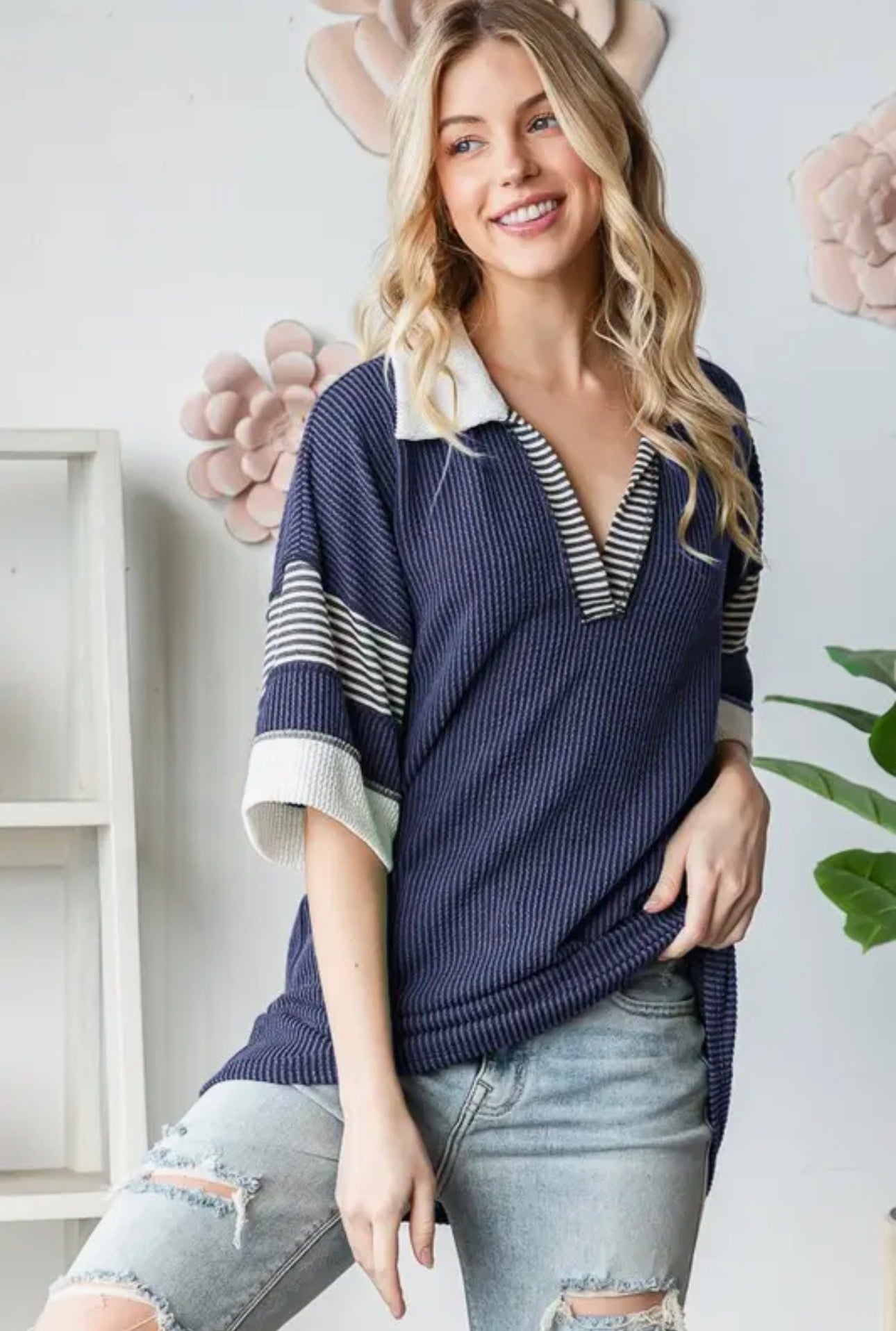 The Shimmer Shack PLUS Ribbed Collared Top