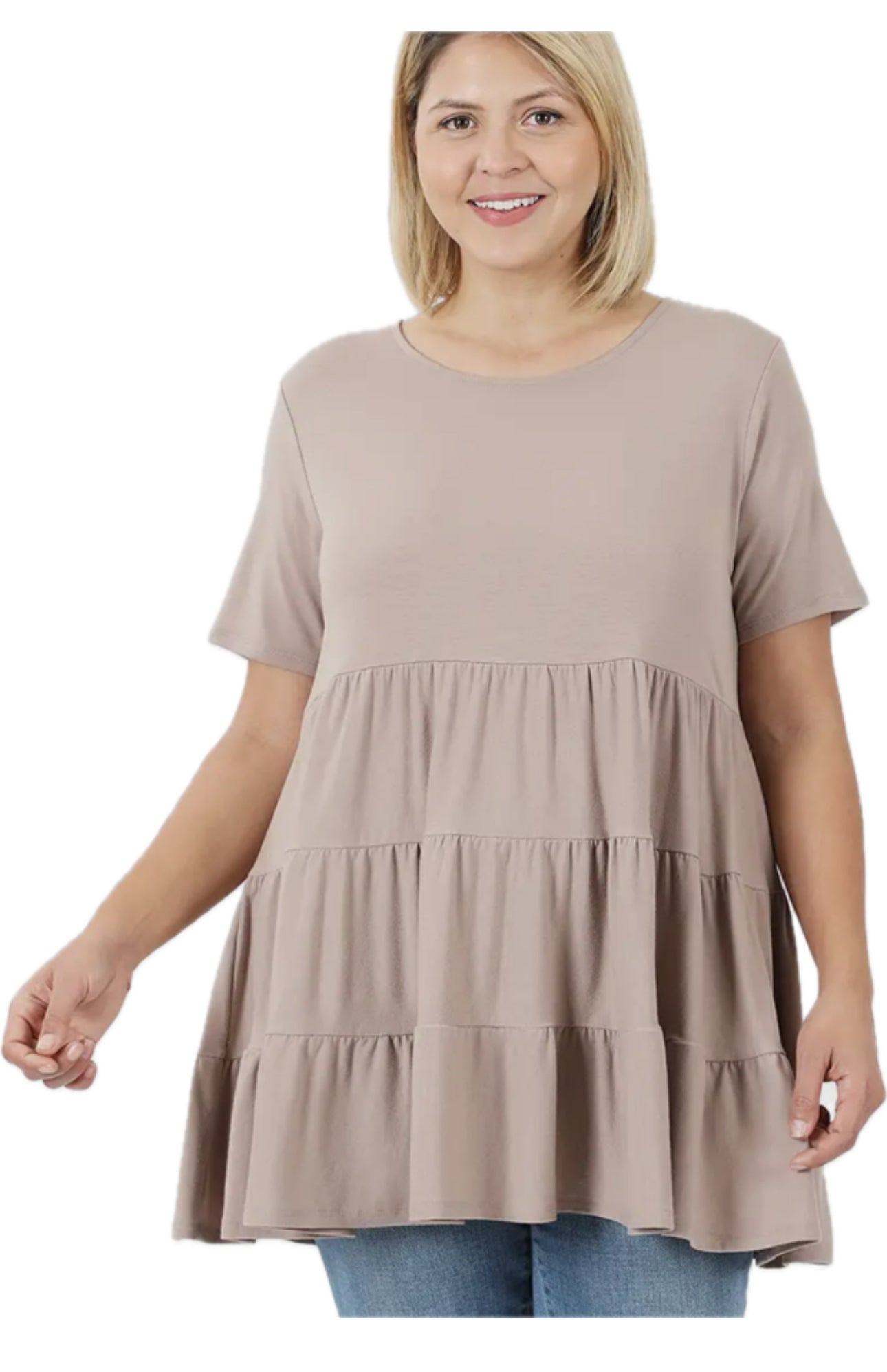 Tan Ruffle Trim Tunic, 3X