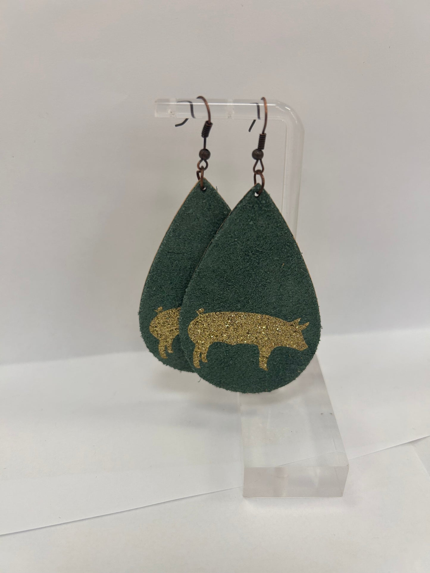 Green and Gold Pig Earrings