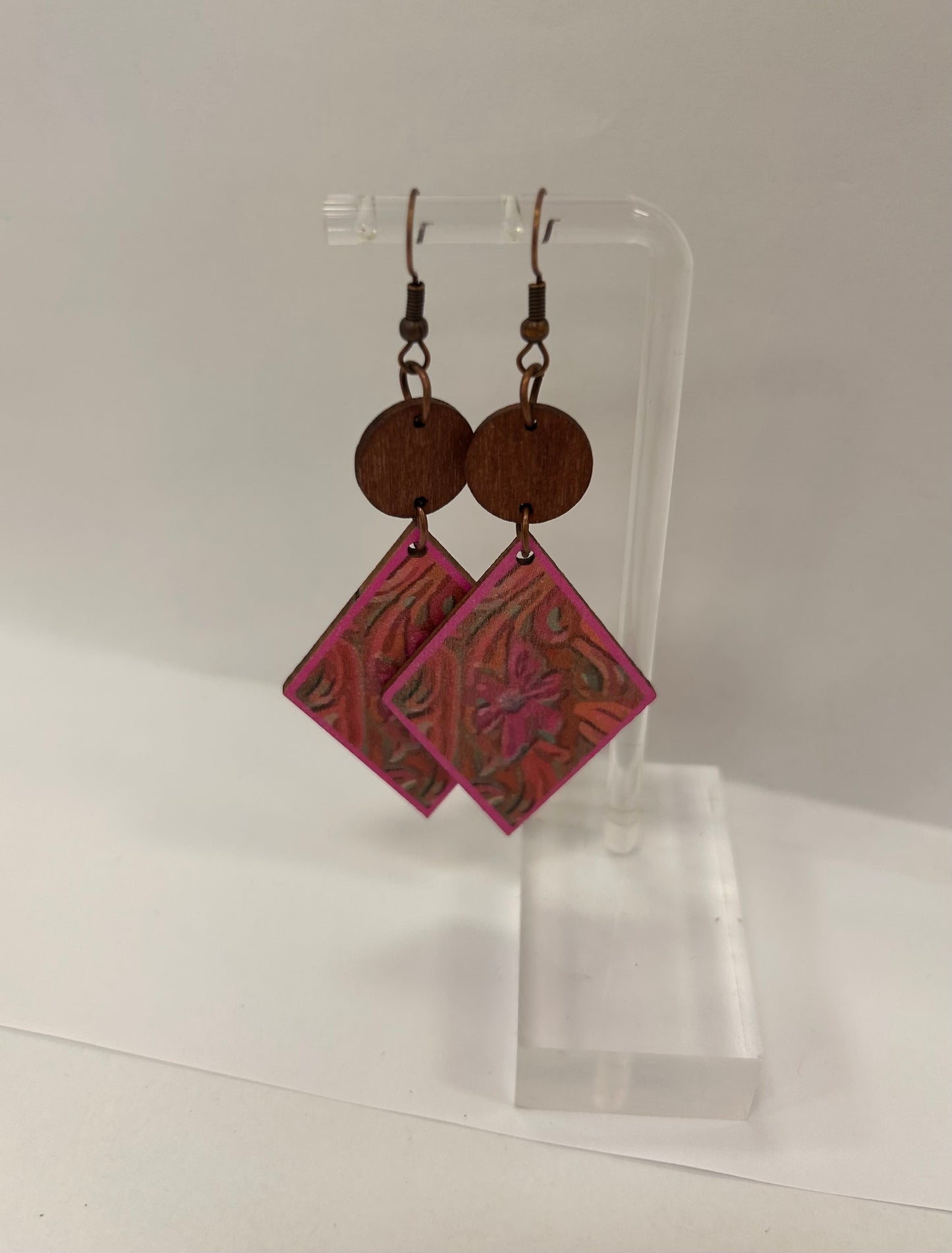 Pink Wooden Earrings
