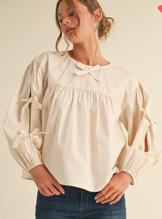 Jodifl Ivory Bow Sleeve Top