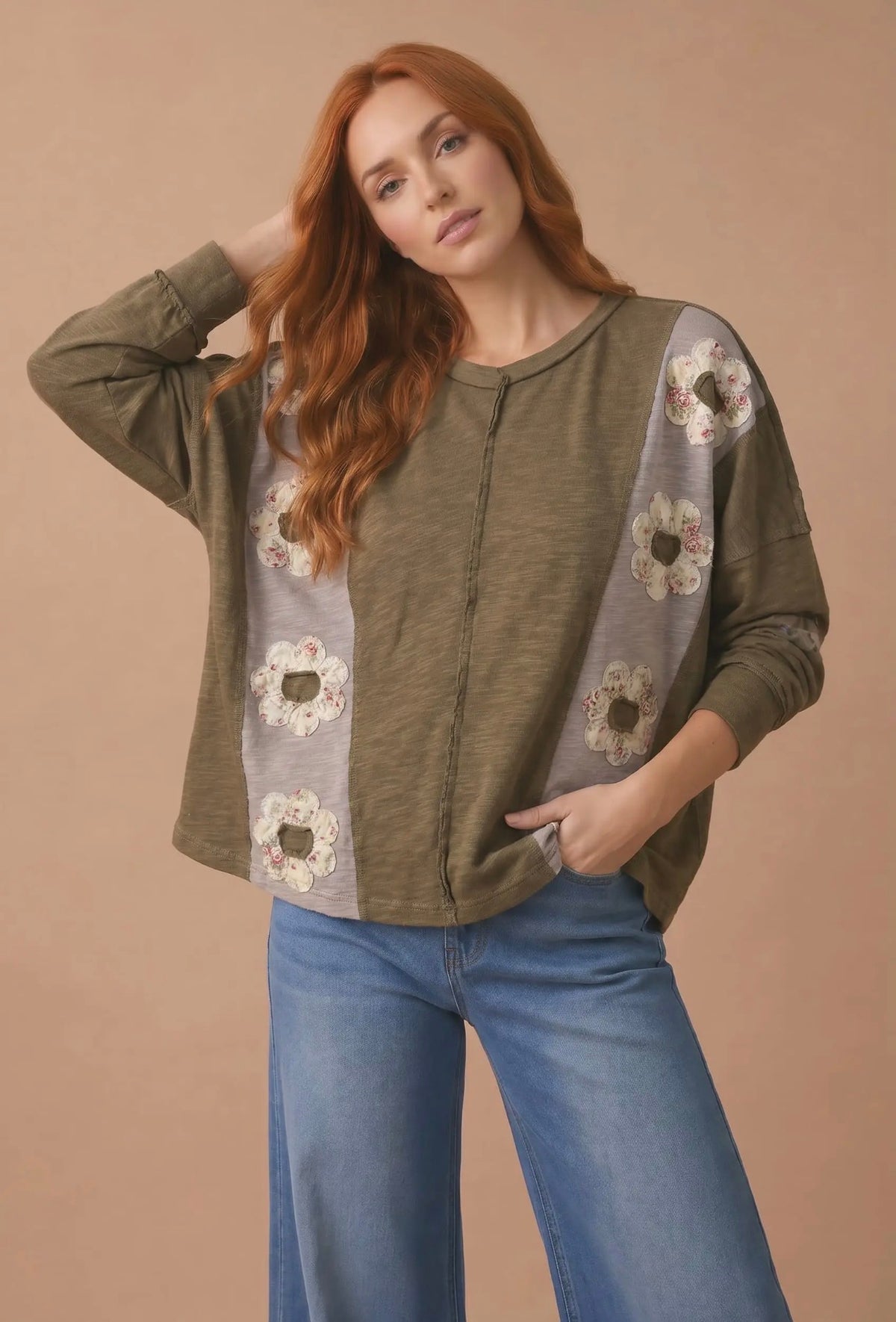 The Shimmer Shack PLUS Floral Slub Knit Top