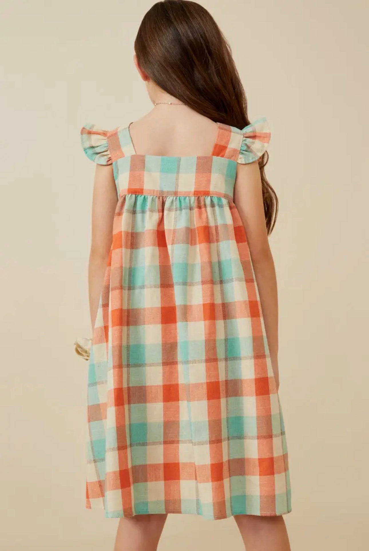 The Shimmer Shack Tween Ruffle Strap Check Dress