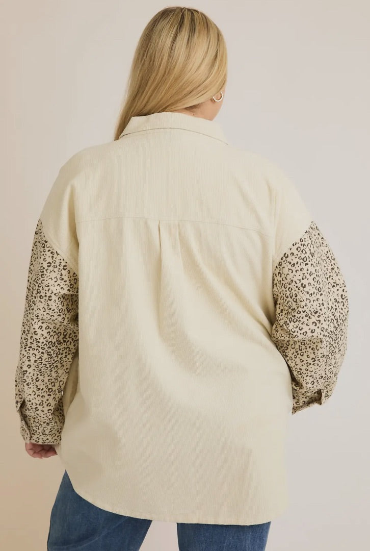 PLUS Corduroy & Animal Print Shacket