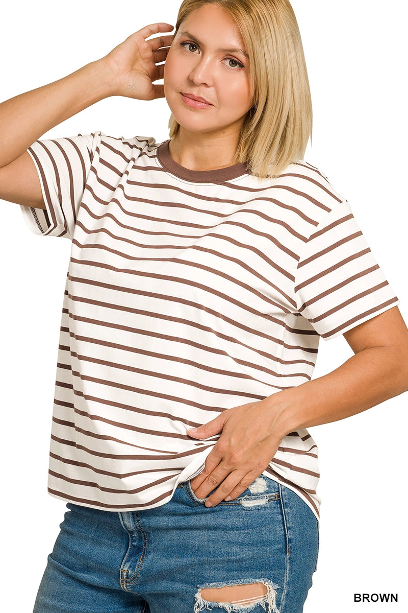 The Shimmer Shack PLUS Brown Striped Tee
