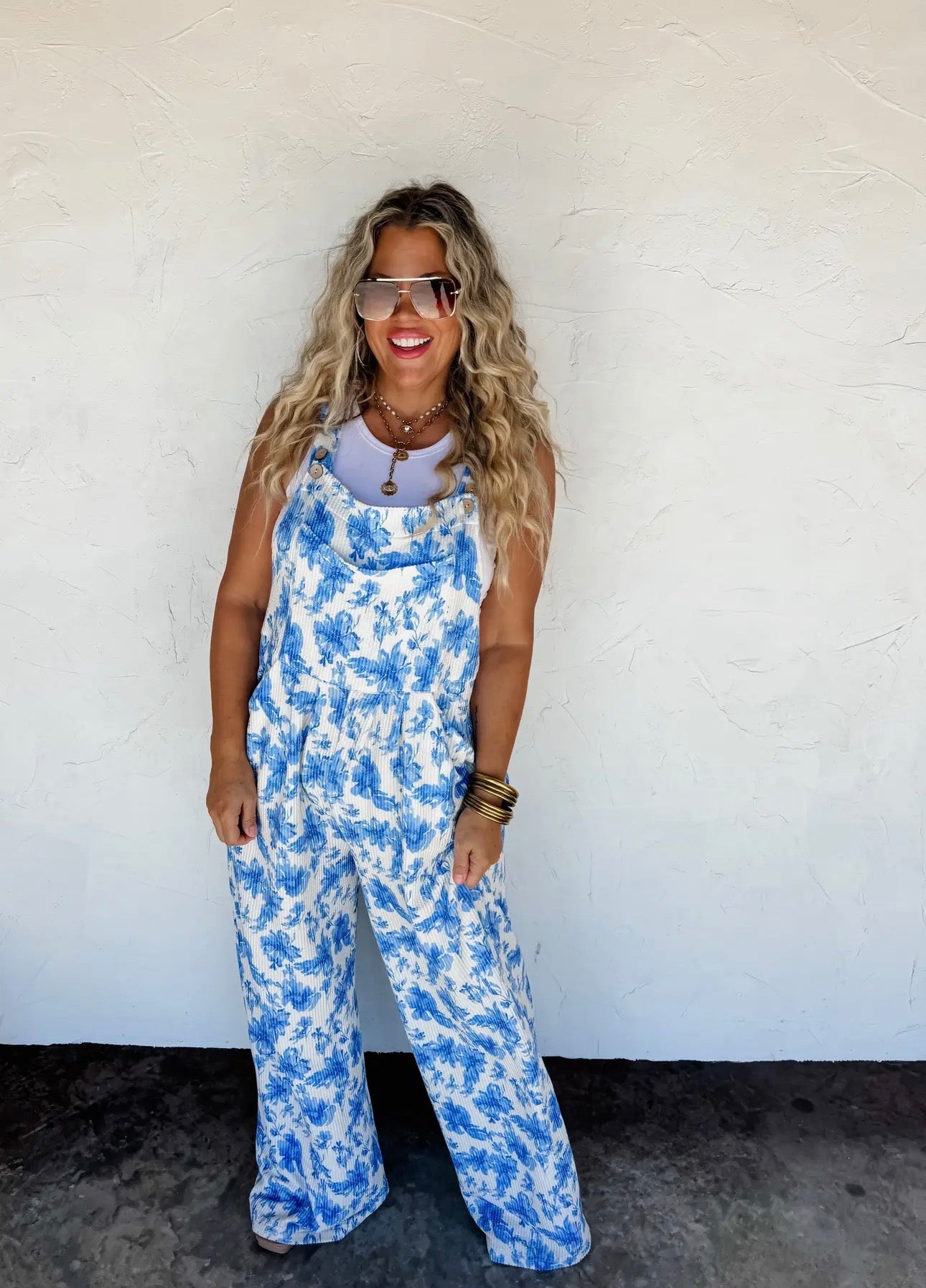 The Shimmer Shack Blue Floral Overalls