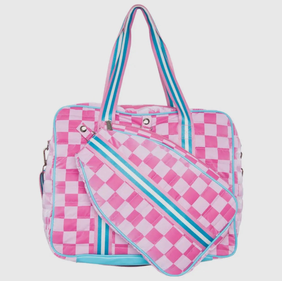 The Shimmer Shack Pink Checkered Pickleball Bag