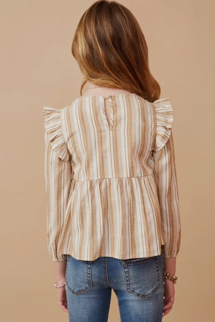 The Shimmer Shack Girls Textured Stripe Tasseled Top