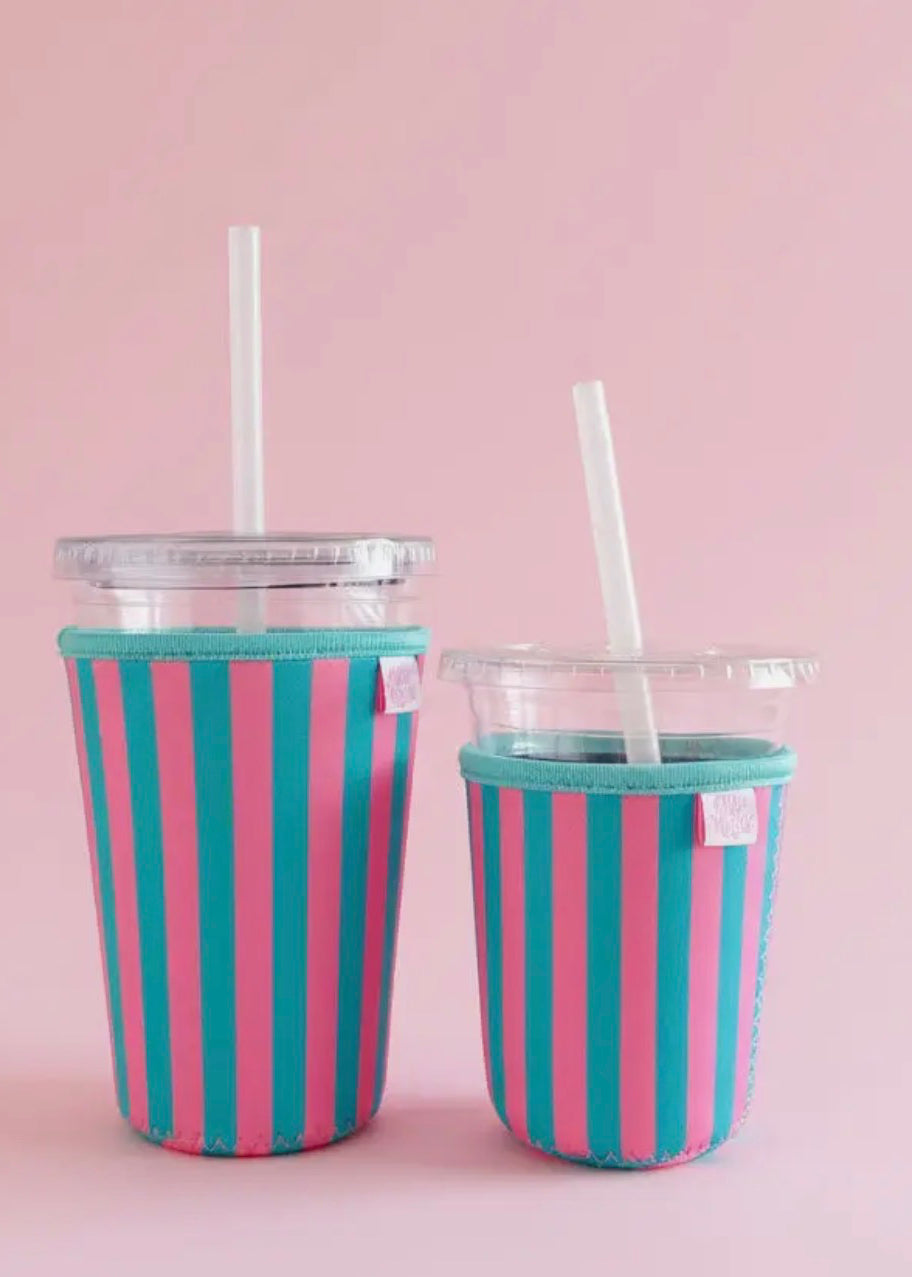 The Shimmer Shack 16oz Pink & Blue Stripe Coffee Koozie