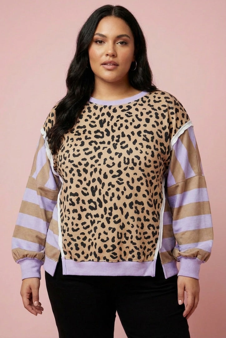 The Shimmer Shack PLUS SS Purple and Camel Leo Top