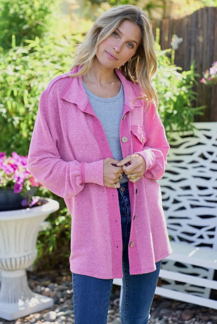 The Shimmer Shack PLUS Raw Edge Shacket Pink