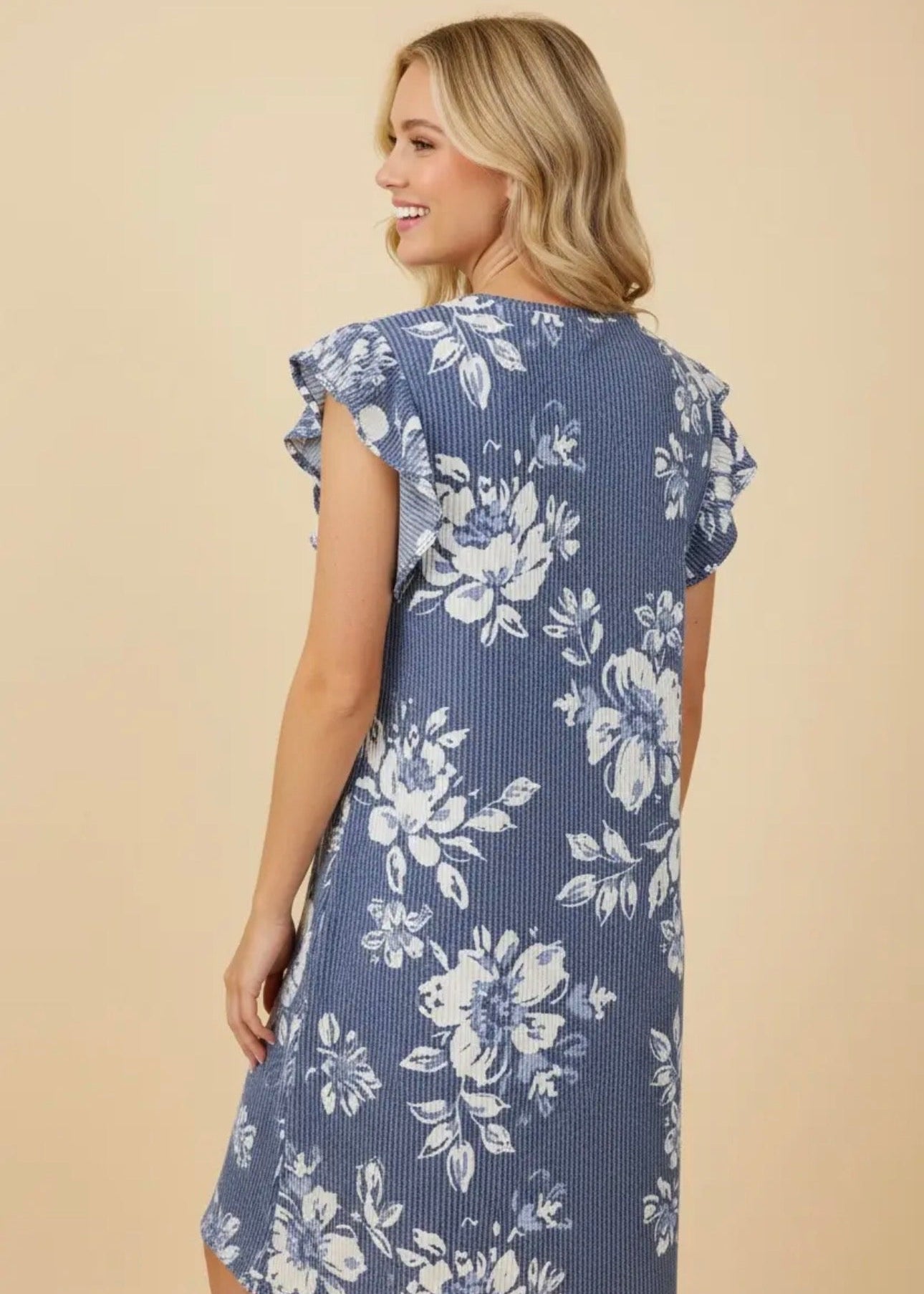 The Shimmer Shack PLUS Floral Pinstripe Ruffle Dress