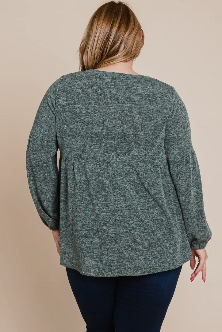 The Shimmer Shack SS PLUS Babydoll Top Green