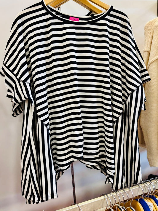 Black Striped The Shimmer Shack SS Oversized Batwing Tee