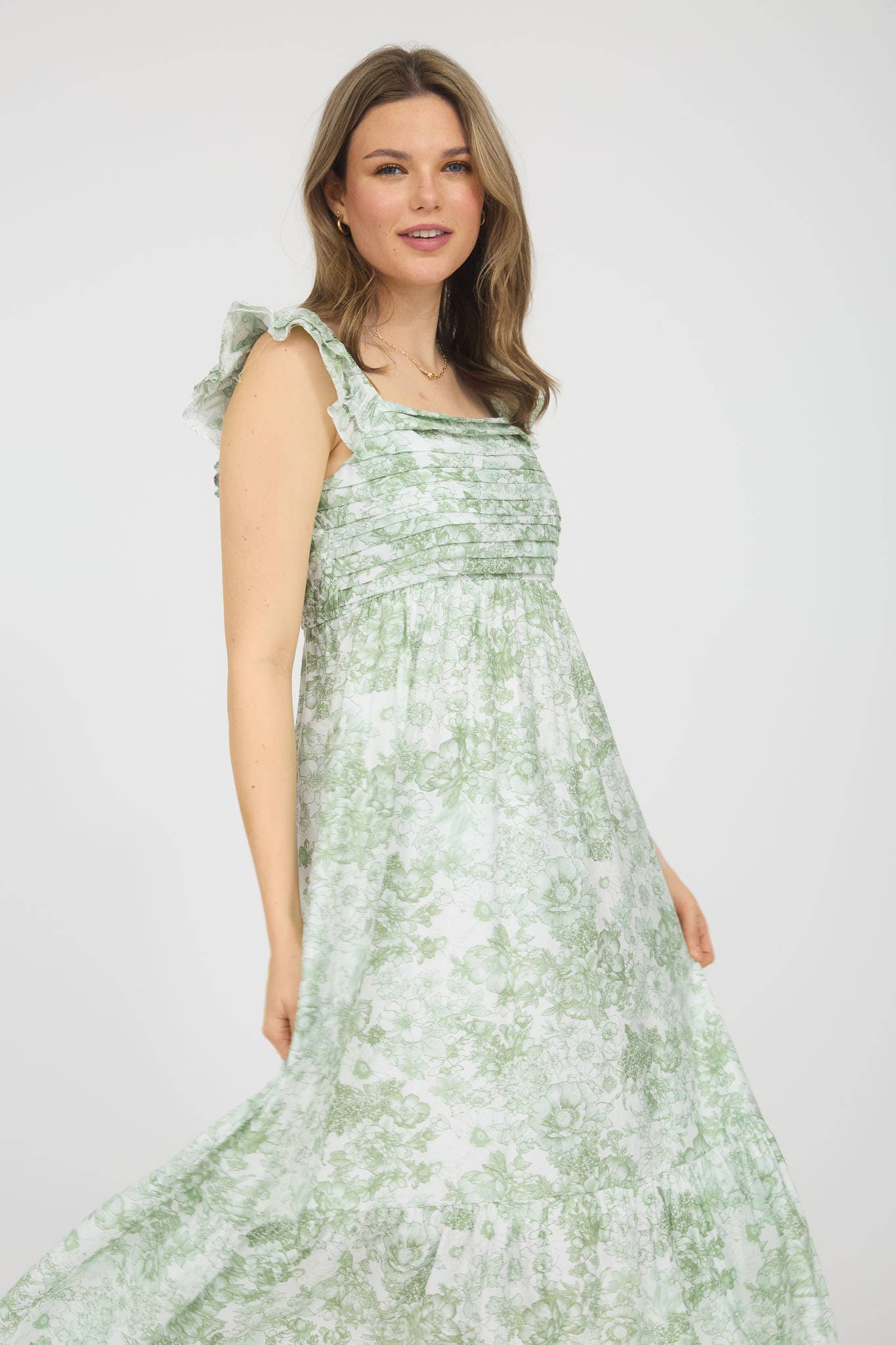 Blu Pepper - FLORAL RUFFLE STRAP DETAIL PLEATED MIDI DRESS
