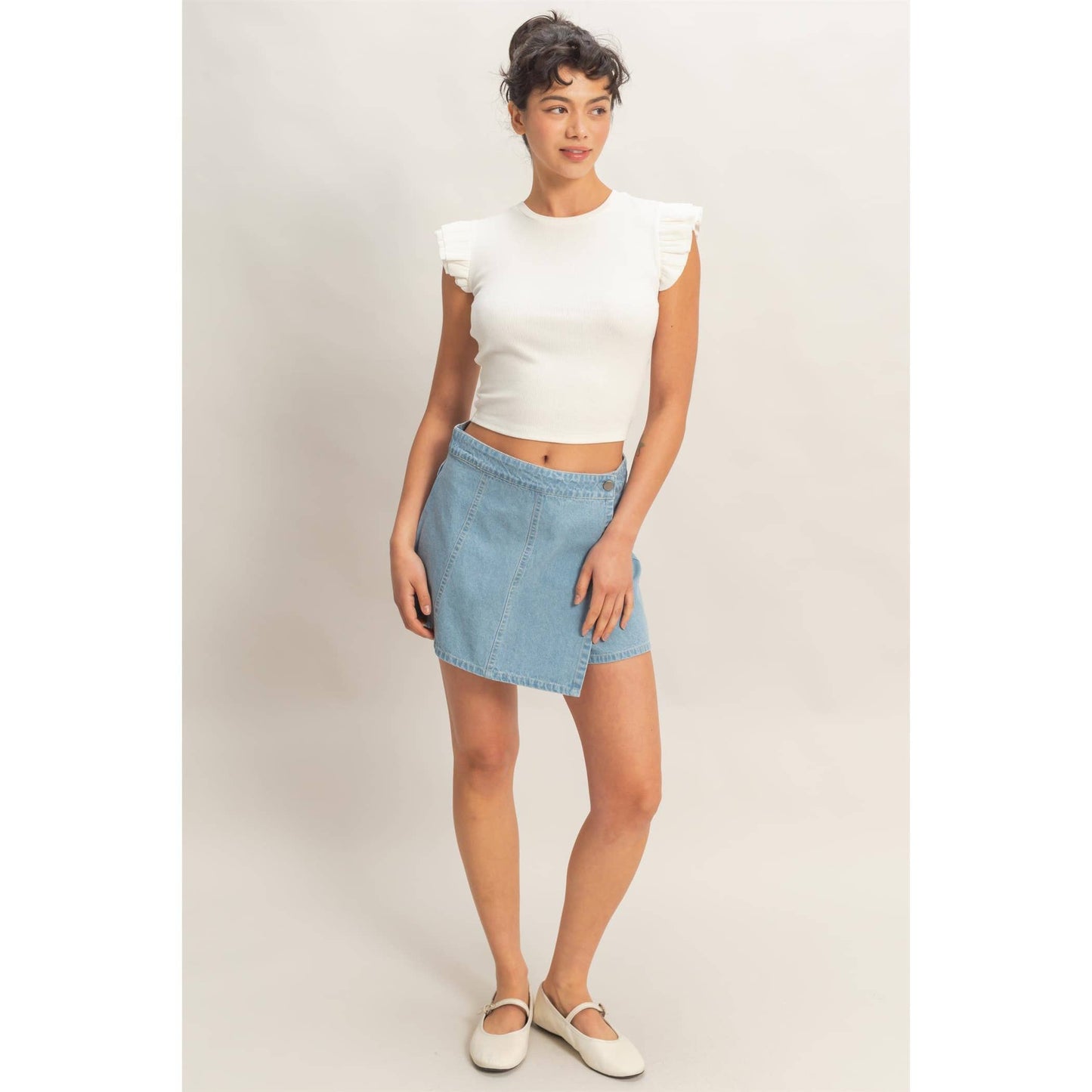 Wrap Front Denim Skort