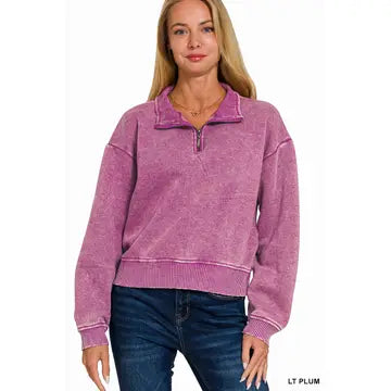 Washed Fleece Purple Half-Zip