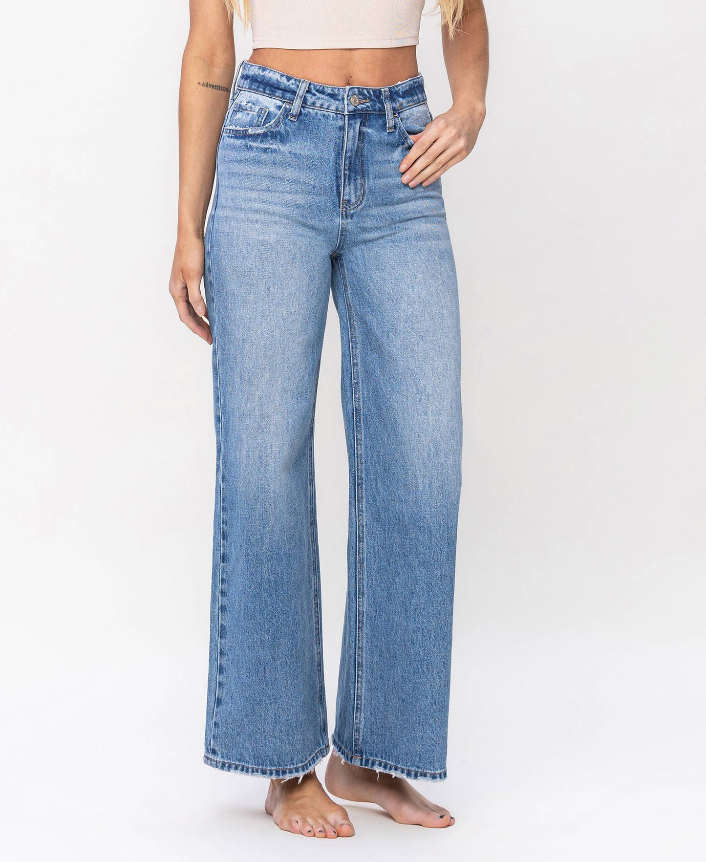 VERVET by FLYING MONKEY - SUPER HIGH RISE A-LINE TROUSER WIDE LEG JEANS V3422