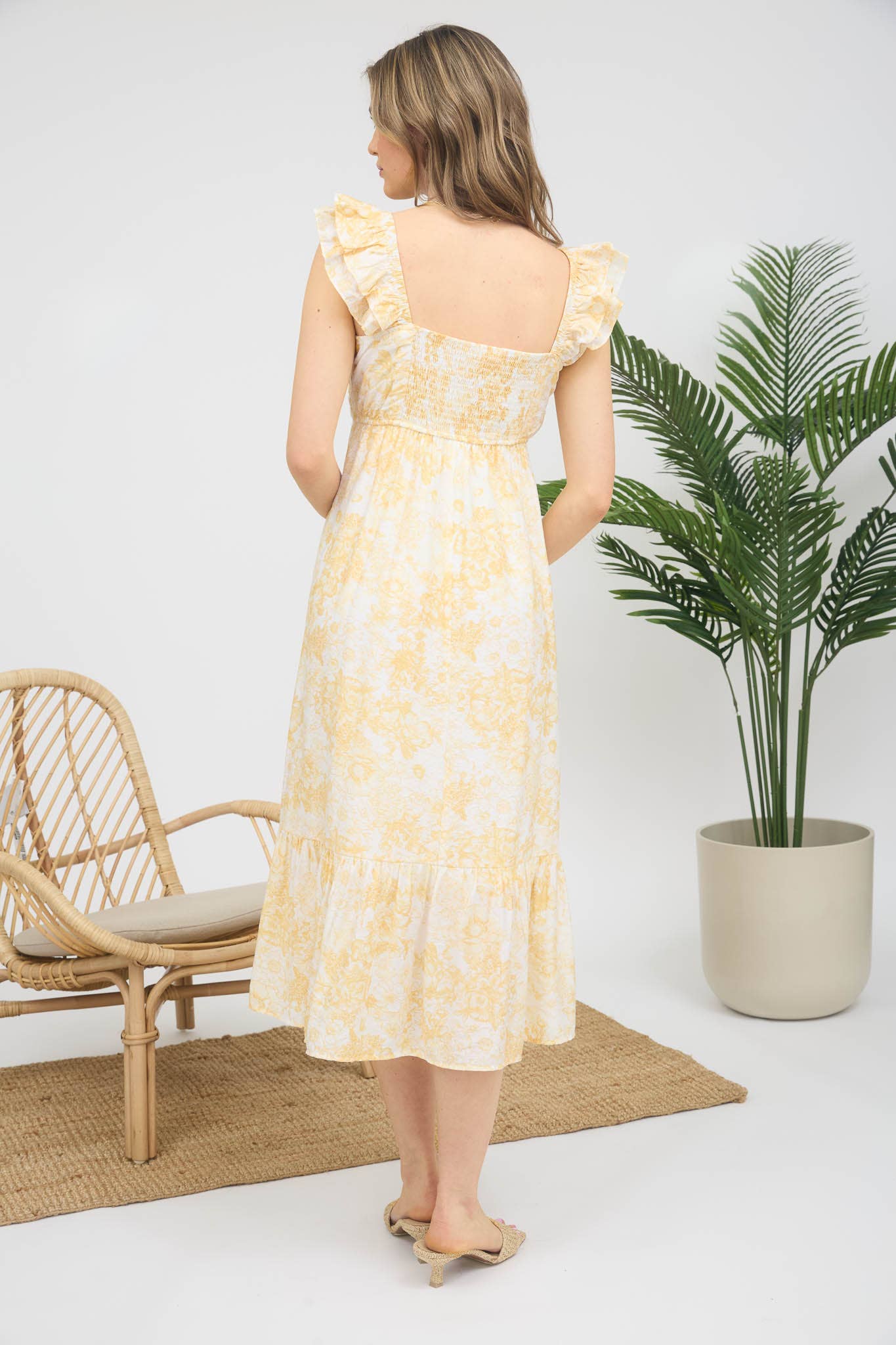 Blu Pepper - FLORAL RUFFLE STRAP DETAIL PLEATED MIDI DRESS