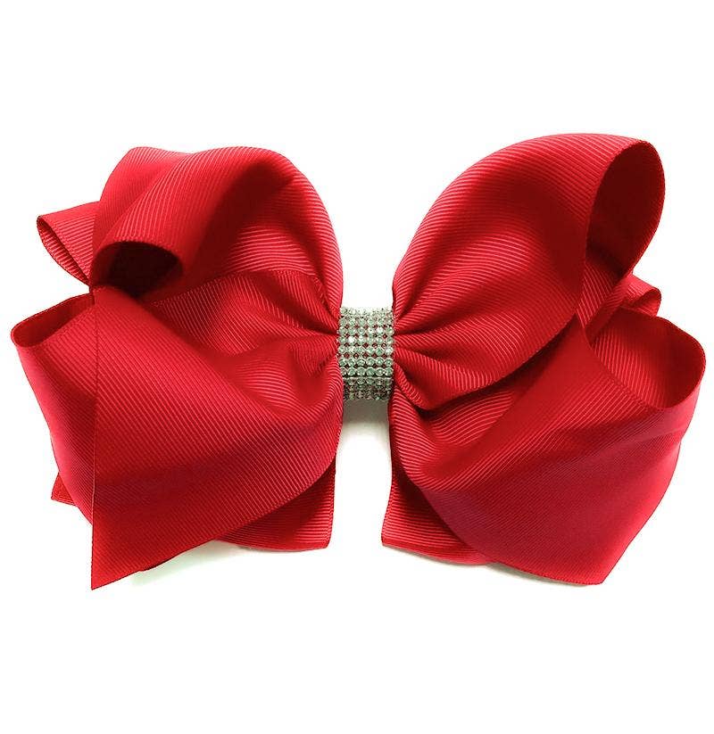 Kids Charm Online - HOT RED RHINESTONE BOW 7.5 " WIDE . BW-252-S 5PCS/$10