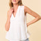 Textured Cotton Collared Split V-Neck Sleeveless