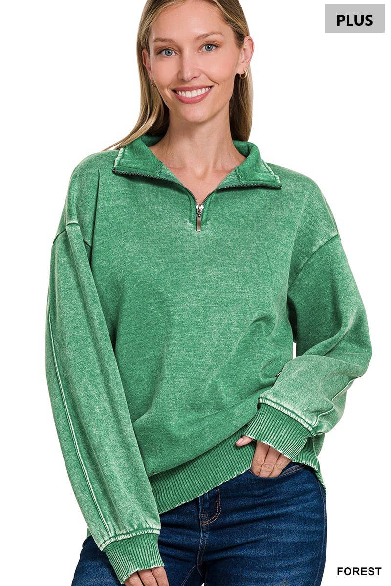 42POPS - ,.0810 Plus Acid Wash Fleece Half Zip Pullover SI-28130