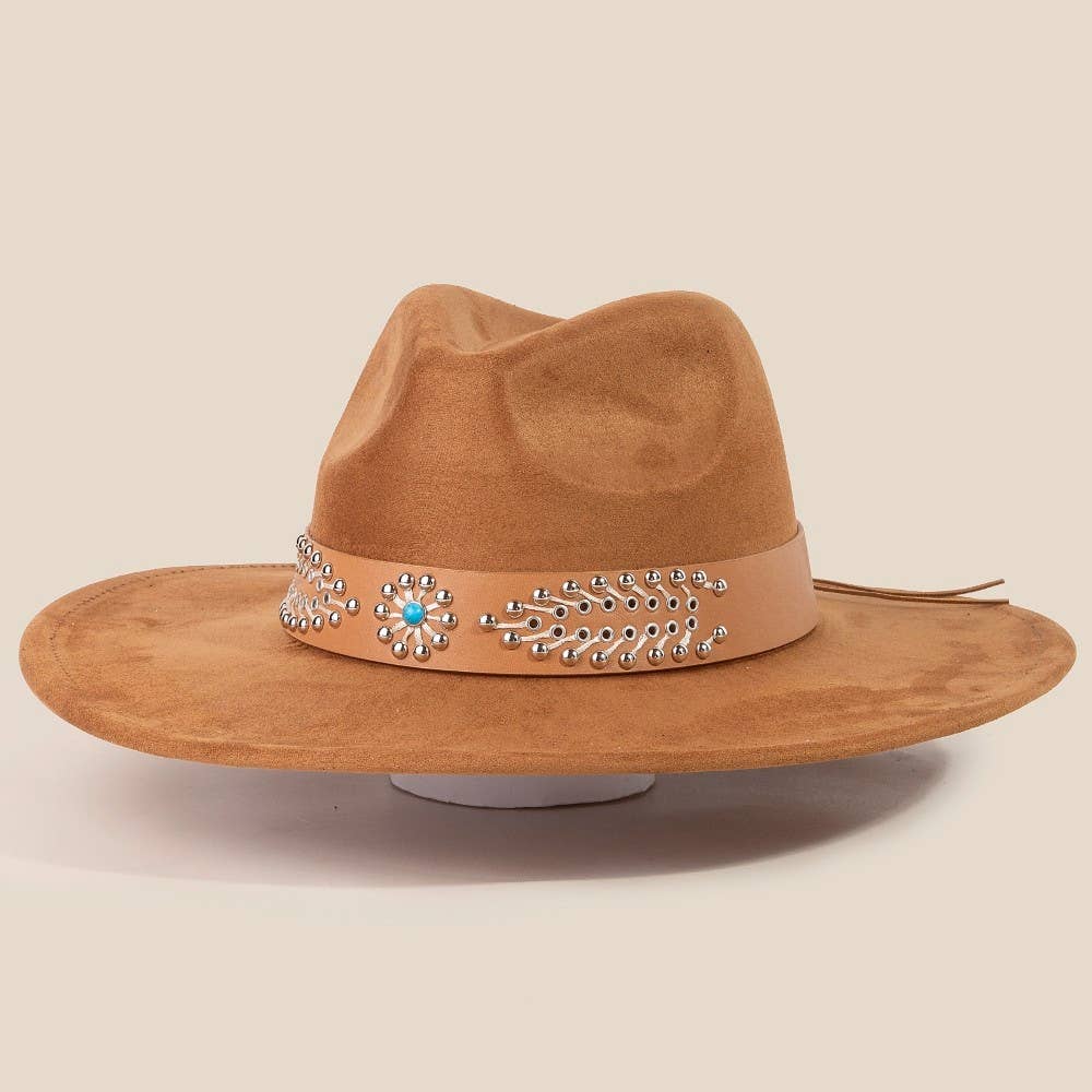 Anarchy Street - Western Studded Strap Faux Suede Fedora Hat