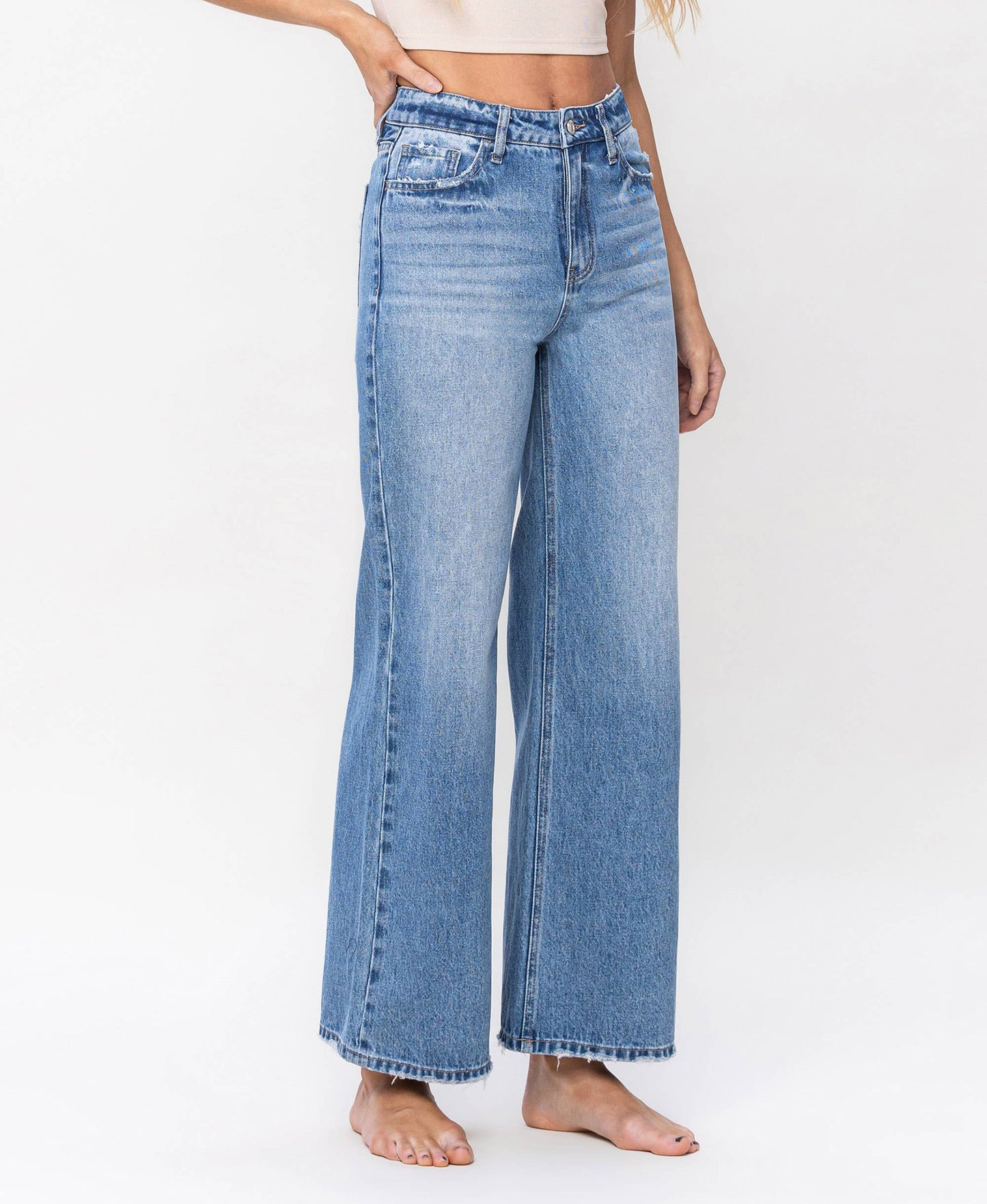 VERVET by FLYING MONKEY - SUPER HIGH RISE A-LINE TROUSER WIDE LEG JEANS V3422