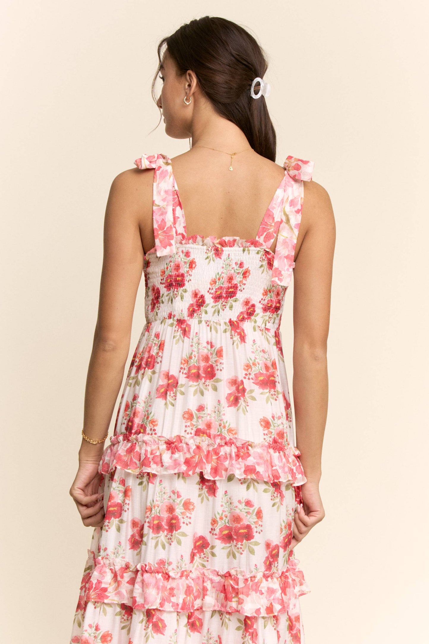 Davi & Dani - GARDEN FLORAL RUFFLE SMOCK SHOULDER MIDI DRESS