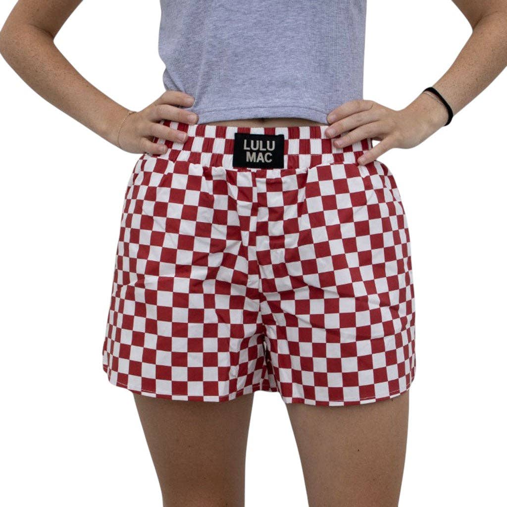 Girlie Girl Originals - BXCK-CARDINAL-CRIMSON WHITE CHECK BOXER SHORT