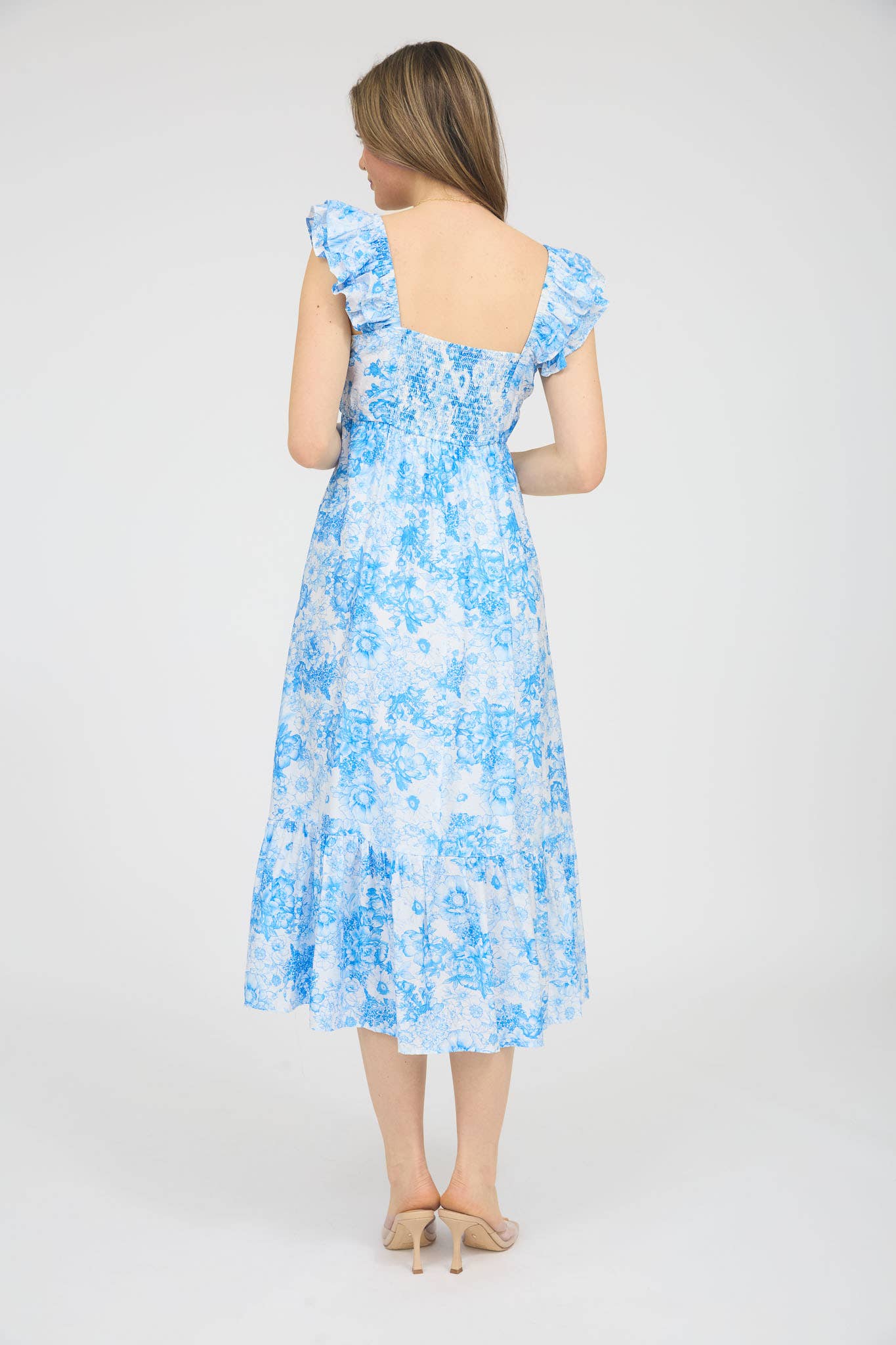 Blu Pepper - FLORAL RUFFLE STRAP DETAIL PLEATED MIDI DRESS