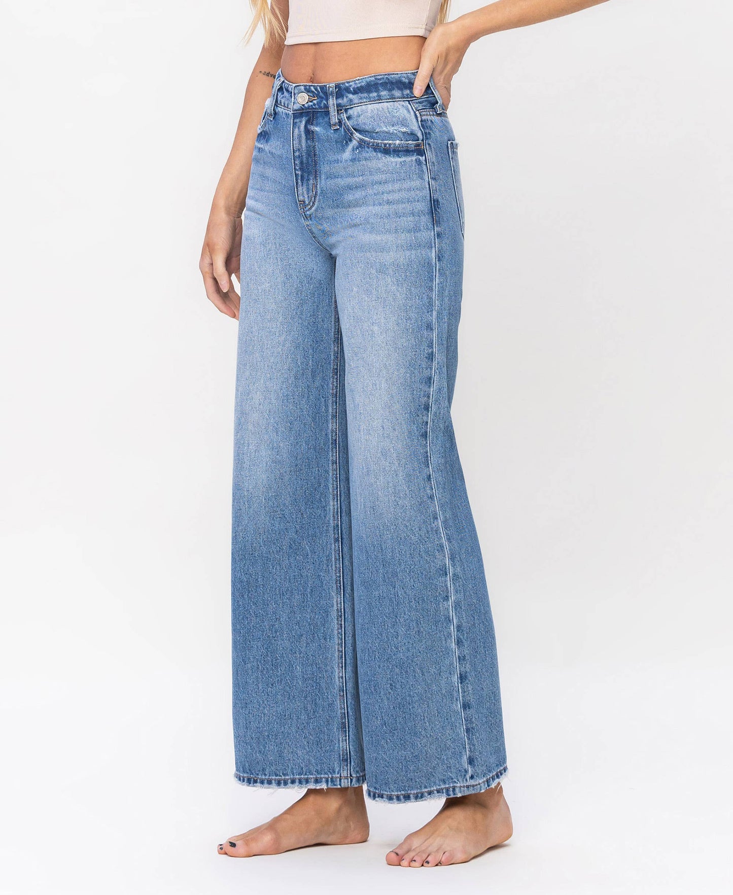 VERVET by FLYING MONKEY - SUPER HIGH RISE A-LINE TROUSER WIDE LEG JEANS V3422