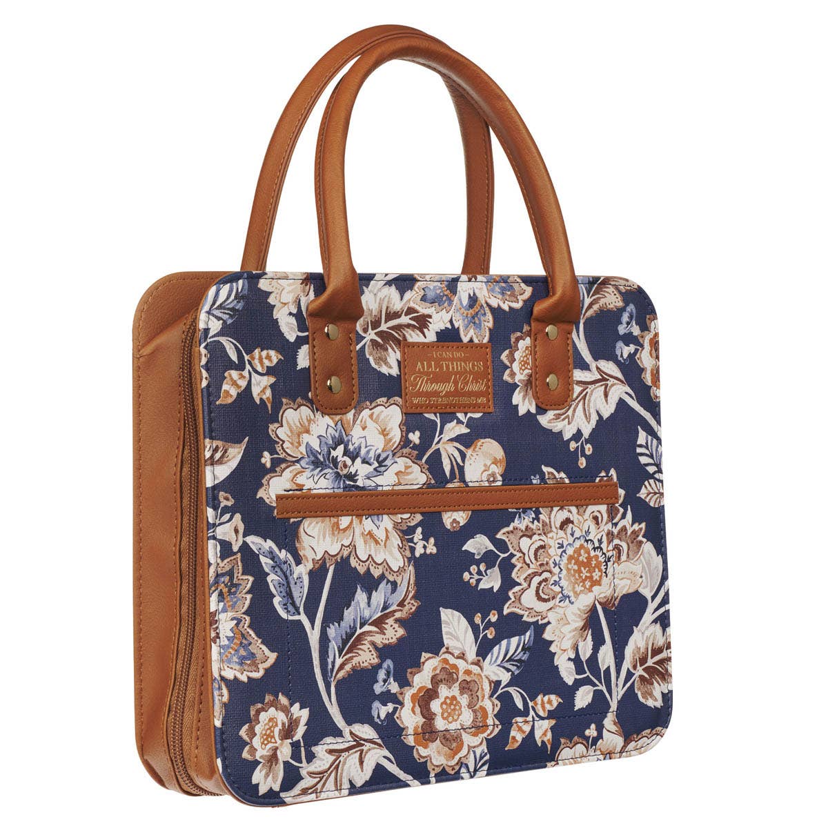 Christian Art Gifts - Bible Cover Fashion Navy/Brown All Things Phil. 4:13