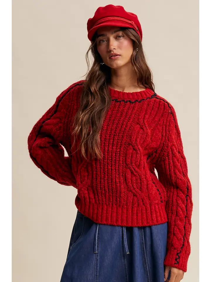 Contrast Stitch Cable Knit Sweater