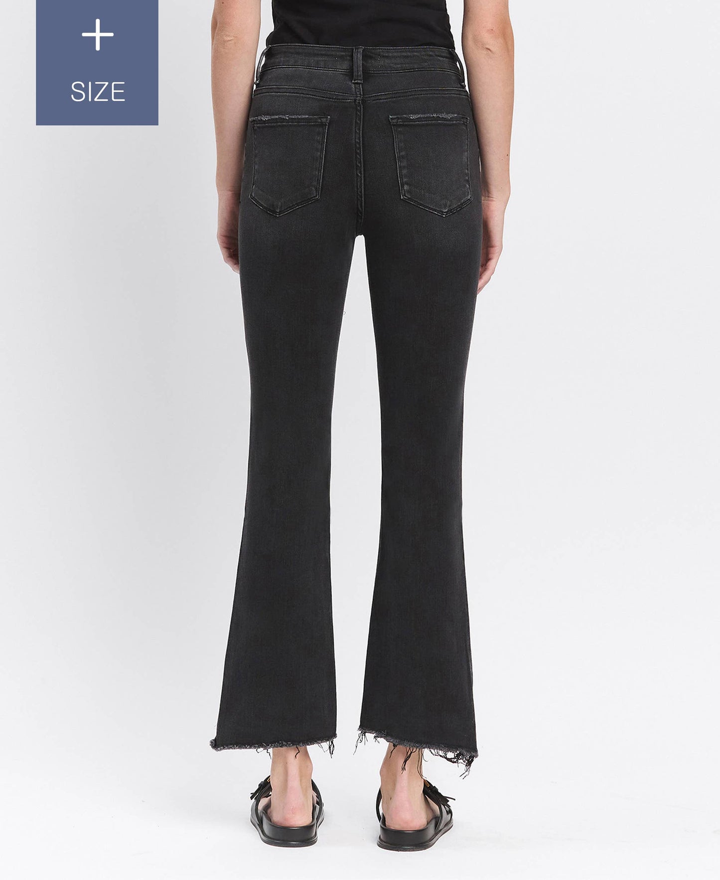 VERVET by FLYING MONKEY - PLUS SIZE HIGH RISE RAW STEP HEM CROP FLARE JEANS T5991-P