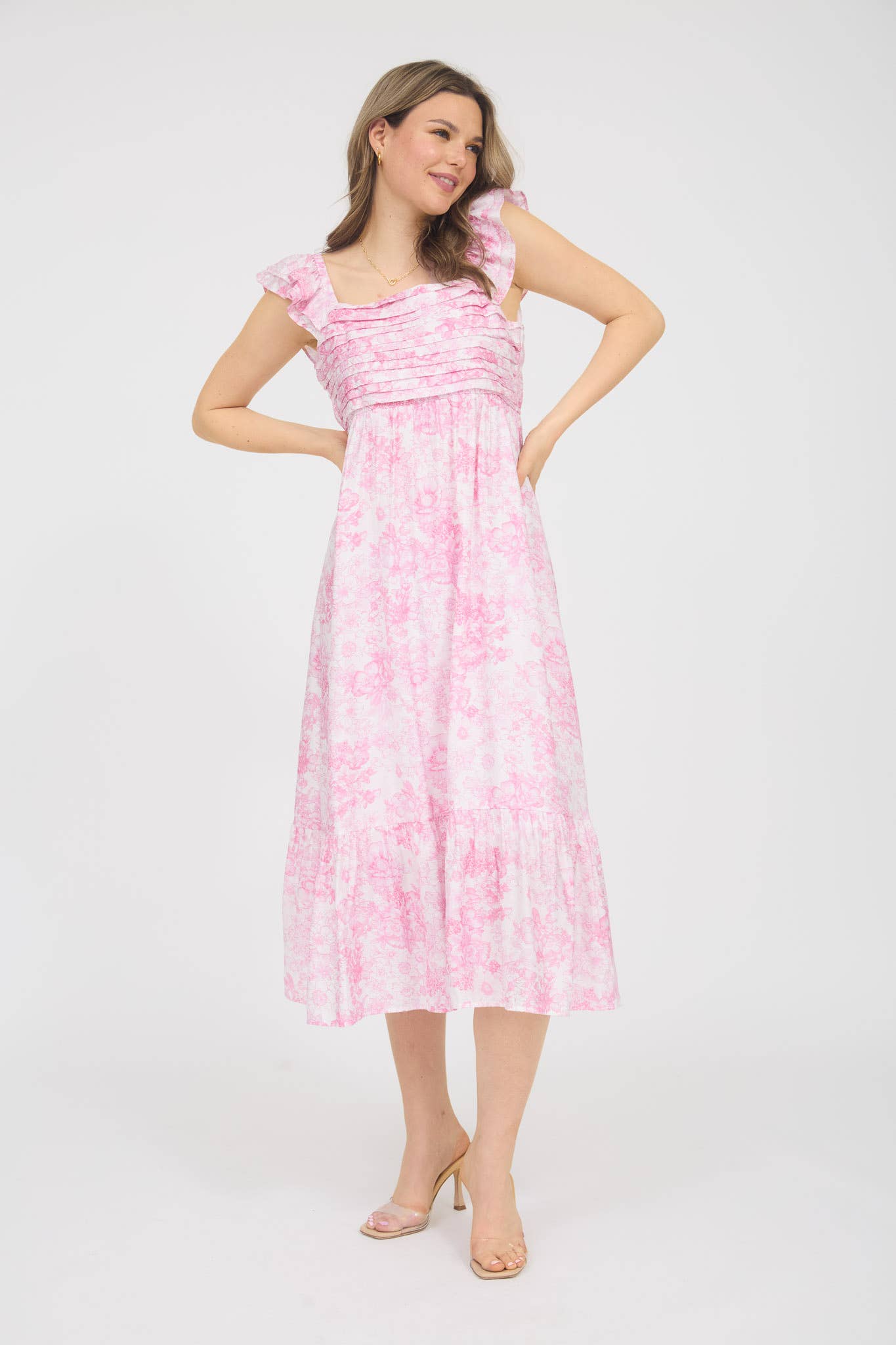Blu Pepper - FLORAL RUFFLE STRAP DETAIL PLEATED MIDI DRESS