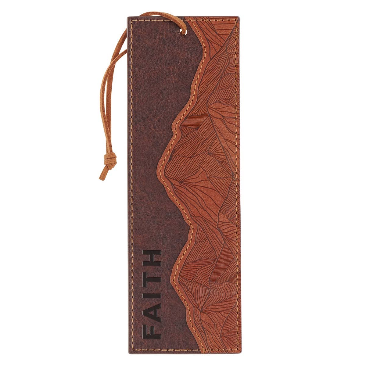 Christian Art Gifts - Bookmark Faux Leather Brown Faith Mountains Matt. 17:20