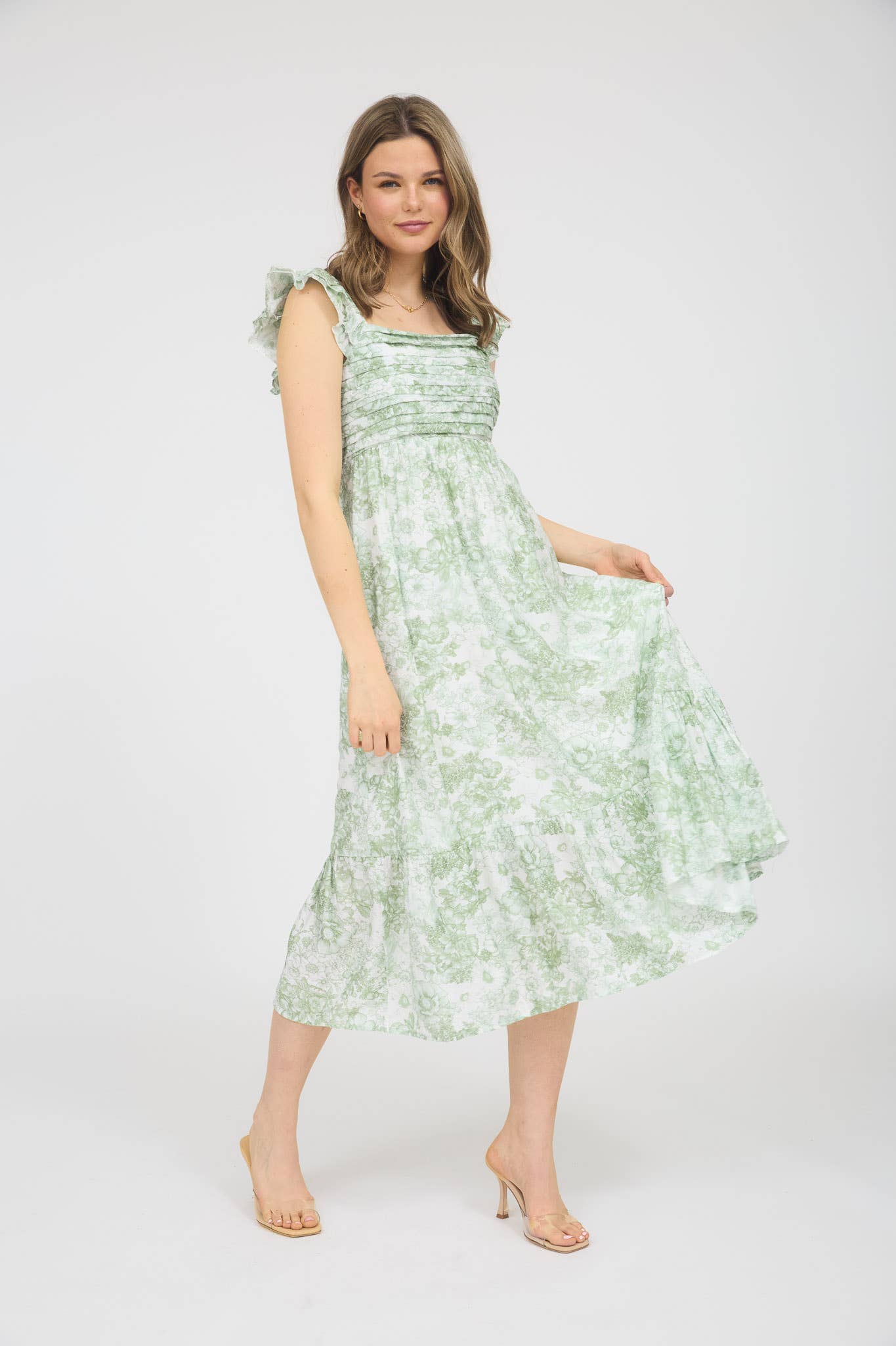 Blu Pepper - FLORAL RUFFLE STRAP DETAIL PLEATED MIDI DRESS