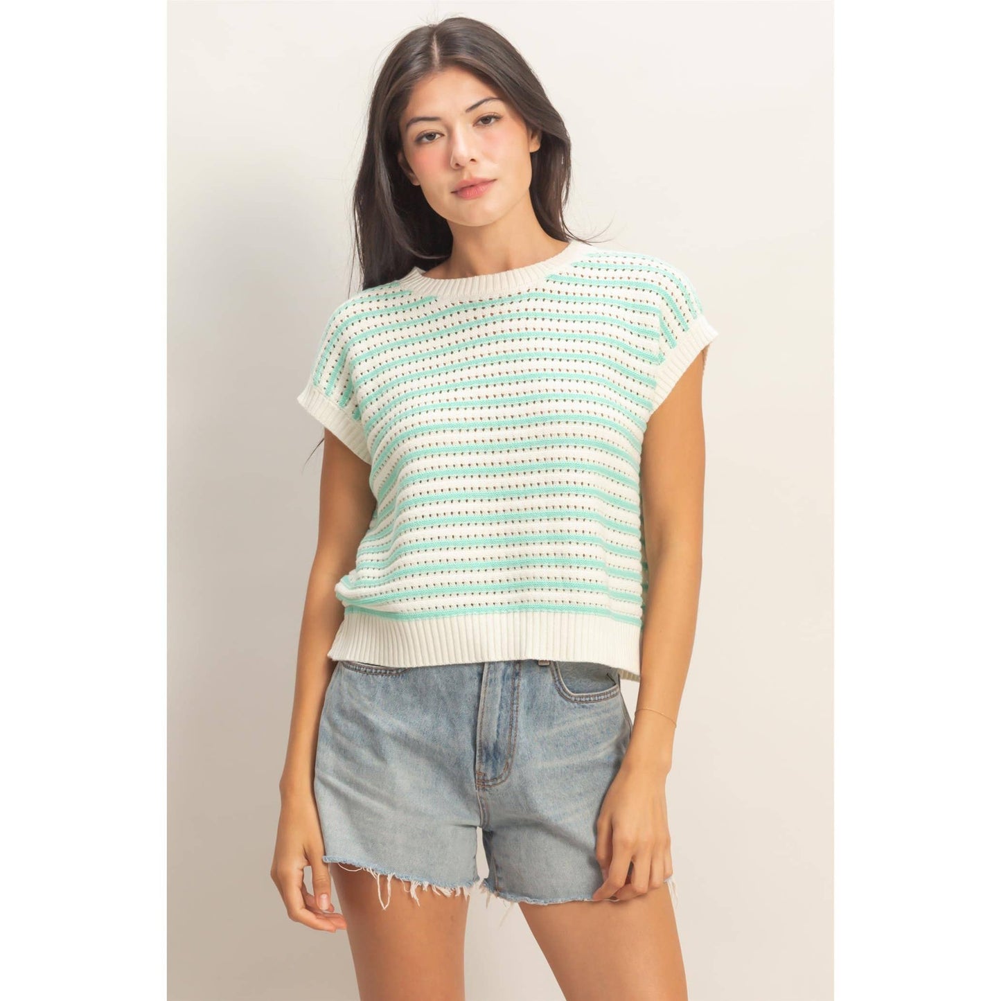 Striped Sleeveless Crew Neck Top