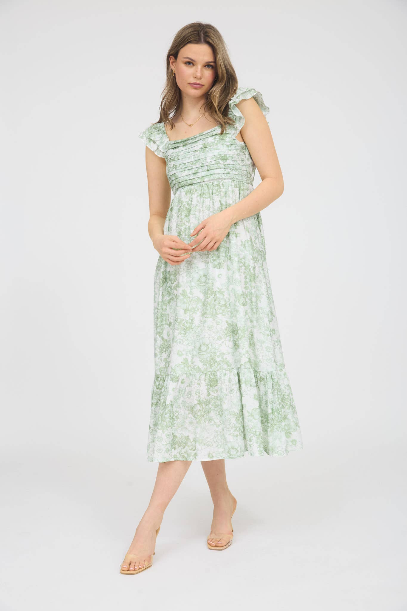 Blu Pepper - FLORAL RUFFLE STRAP DETAIL PLEATED MIDI DRESS