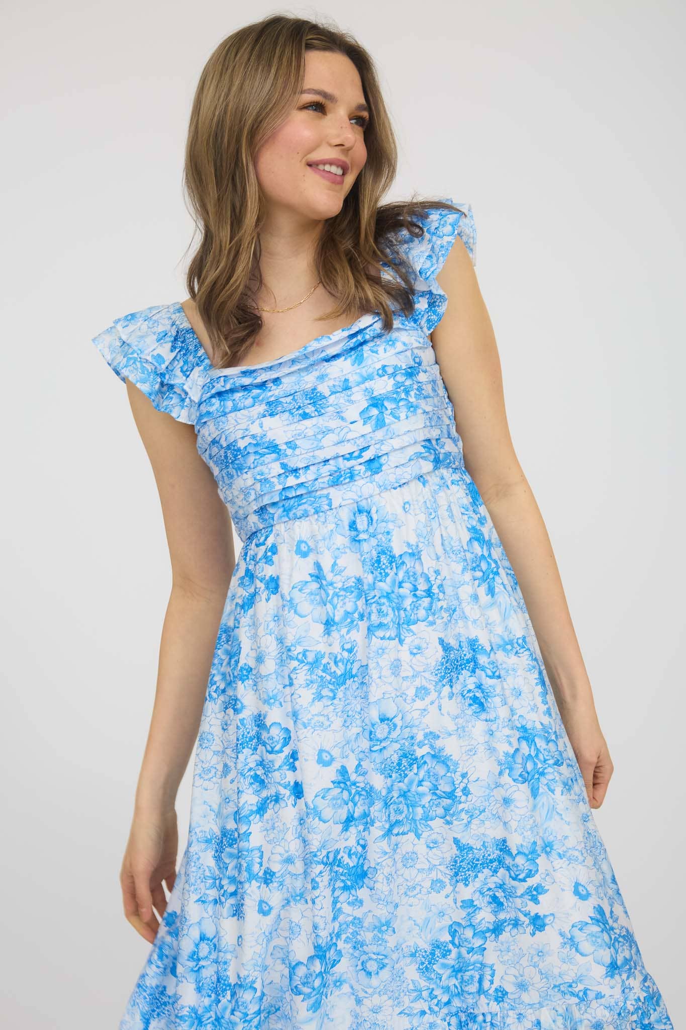 Blu Pepper - FLORAL RUFFLE STRAP DETAIL PLEATED MIDI DRESS