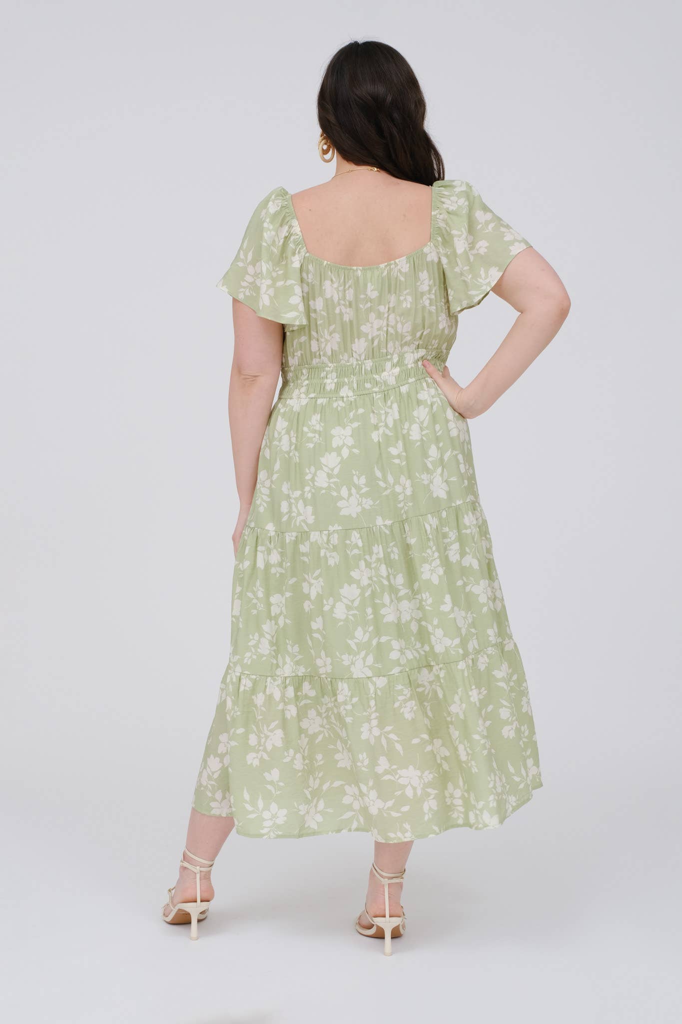 Blu Pepper - PLUS FLORAL SCOOP NECK FLOUNCE SLEEVE MIDI DRESS