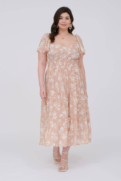 Blu Pepper - PLUS FLORAL SCOOP NECK FLOUNCE SLEEVE MIDI DRESS