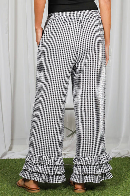Vine & Love - Gingham Layered Ruffle Hem Cropped Pants VP83333A