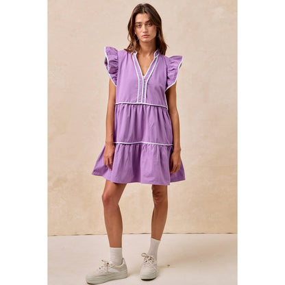 Contrast binding ruffled dress