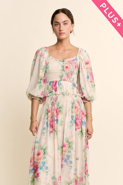 Davi & Dani - PLUS FLOWER PRINTED CHIFFON MAXI DRESS